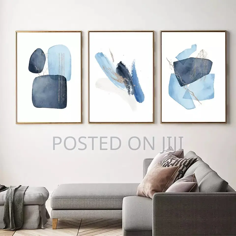 Abstract Blue Golden Geometric Wall Art