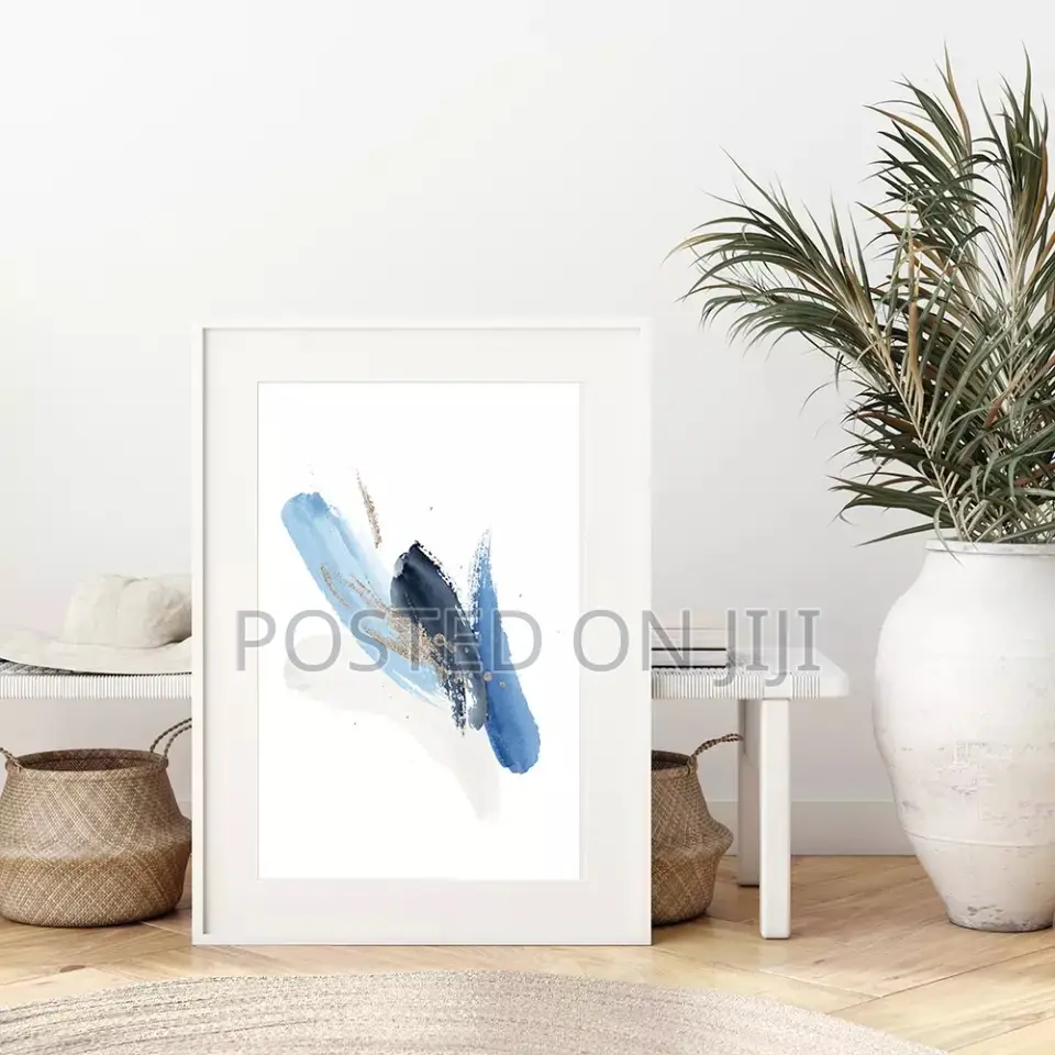 Abstract Blue Golden Geometric Wall Art