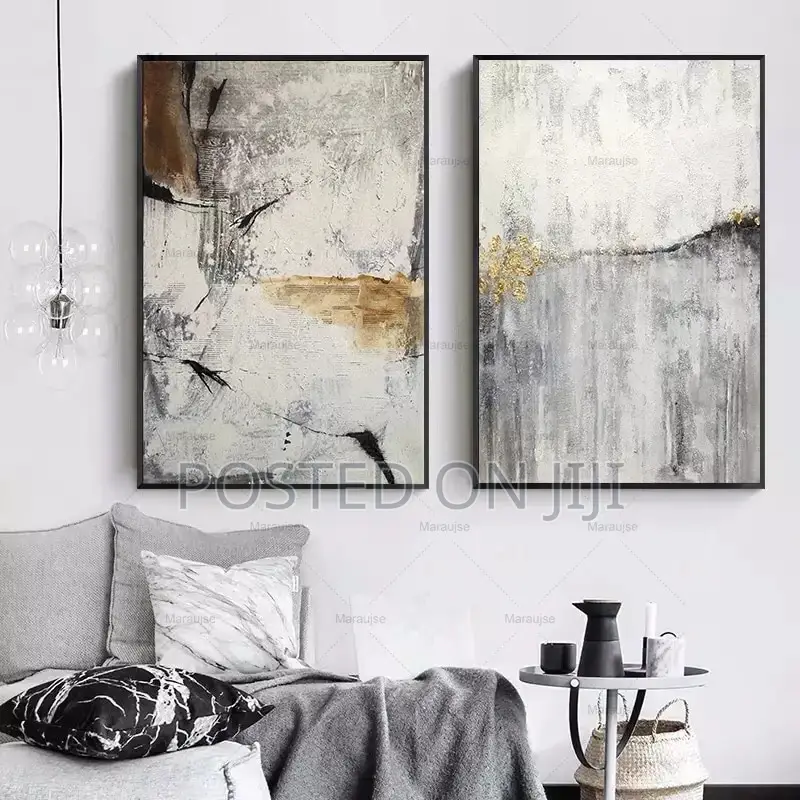 Gray Marble Gold Line Nordic Abstract Wall Art
