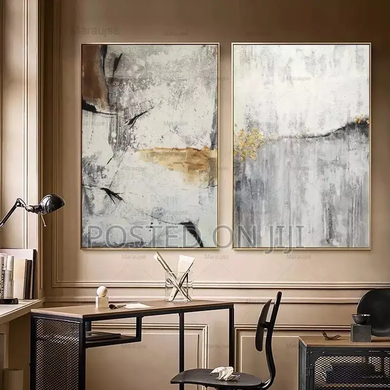 Gray Marble Gold Line Nordic Abstract Wall Art