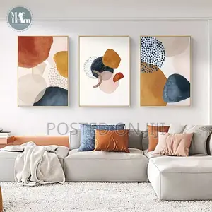 Abstract Geometric Line Morandi Orange Watercolor Wall Art