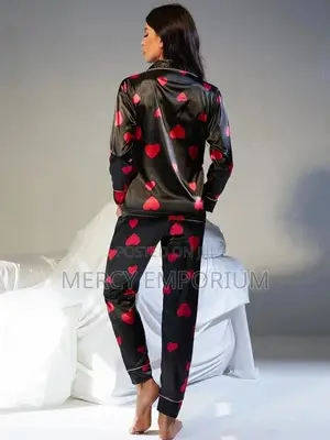Heart Print Button Front Top Trousers Night Set