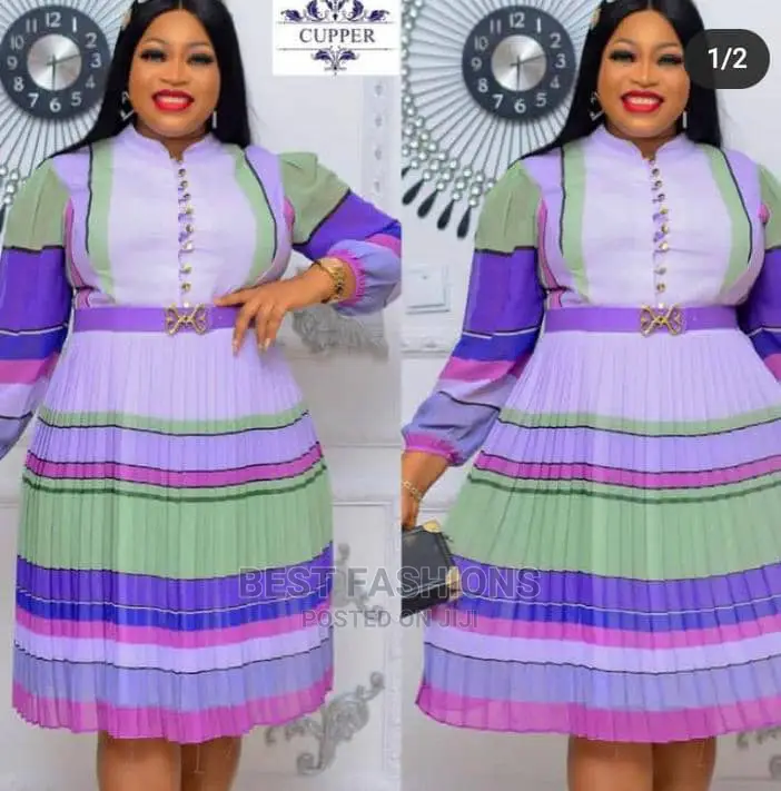 Female Pleated Stripes Dress
