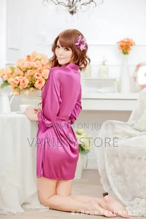 Women's Kimono Style V-Neck Bathrobe Plain Dressing Robe