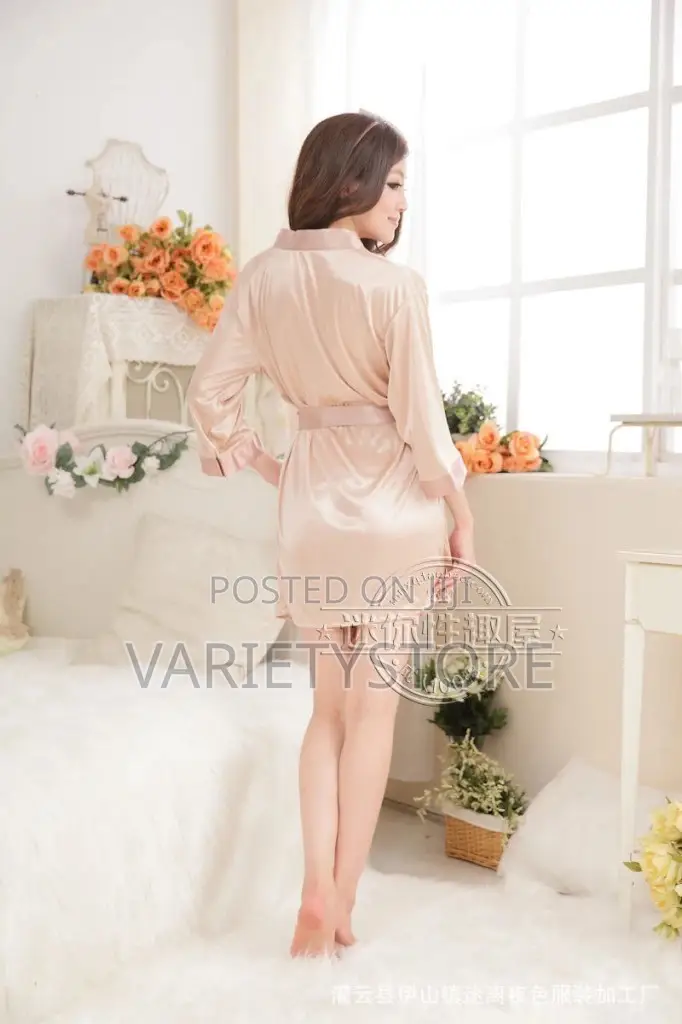 Women's Kimono Style V-Neck Bathrobe Plain Dressing Robe