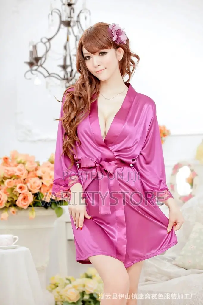 Women's Kimono Style V-Neck Bathrobe Plain Dressing Robe
