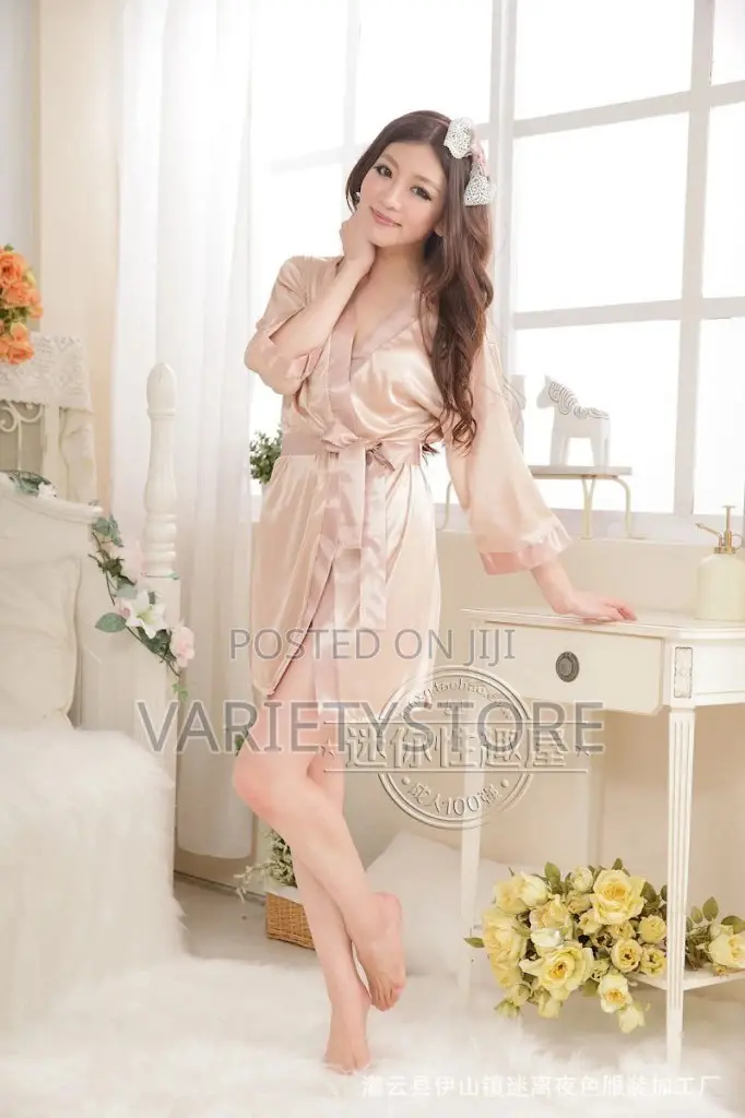 Women's Kimono Style V-Neck Bathrobe Plain Dressing Robe
