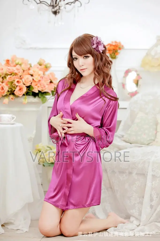 Women's Kimono Style V-Neck Bathrobe Plain Dressing Robe
