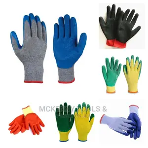 Grey and Blue Unisex Latex Coated Hand Gloves Grey Blue,
