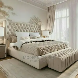 6 by 6 Tufted Bed With Footrest and One Side Cupboard