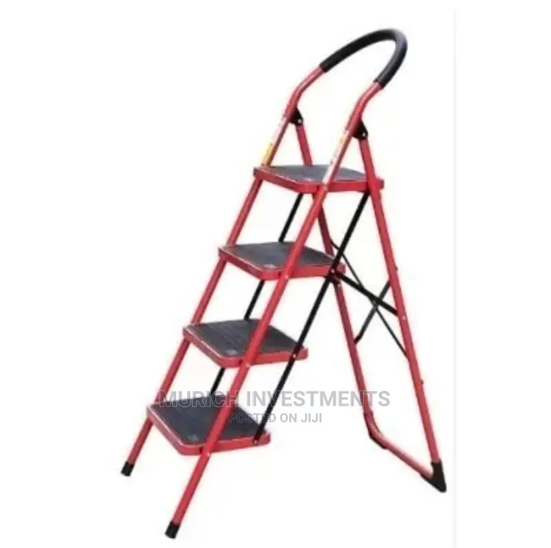 Heavy Duty Iron Ladder - Folding Step -4 Step- Red