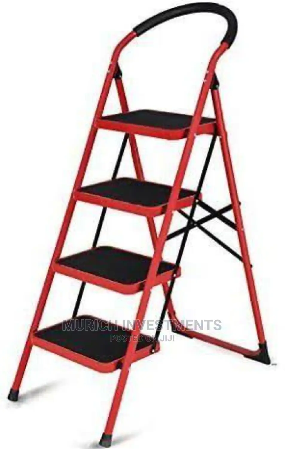 Heavy Duty Iron Ladder - Folding Step -4 Step- Red