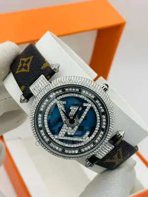 Louis Vuitton (LV) Full Ice Silver Leather Watch for Women