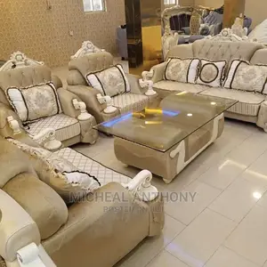 Luxury 7 Seater Living Room Fabric Royal Chair