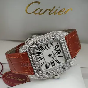 Cartier Full Ice Silver Leather Strap Watch for Women's