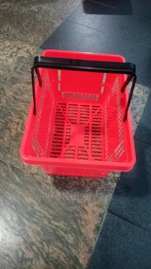 Red Colour Plastic Shopping Baskets With Black Handles