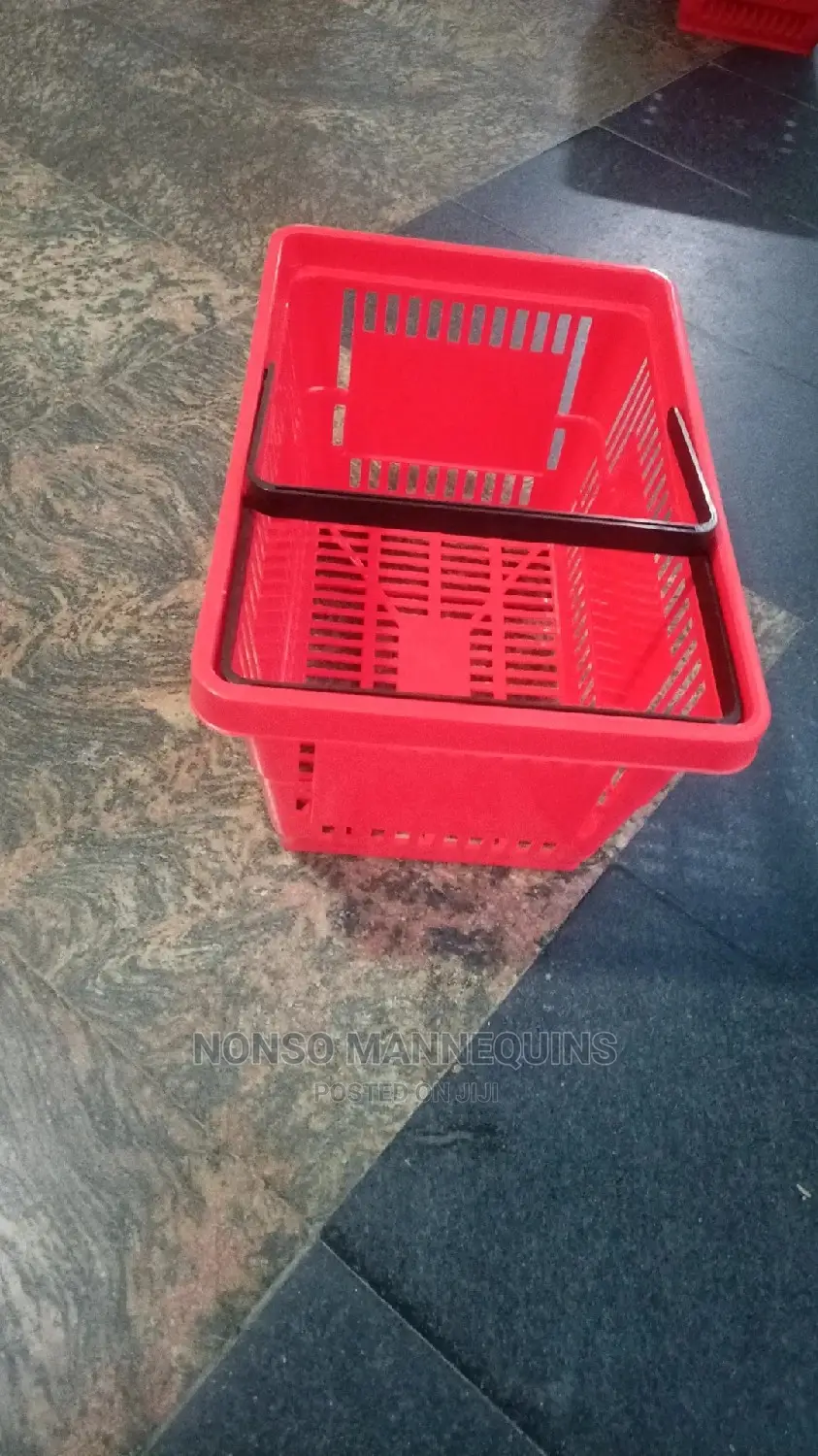 Red Colour Plastic Shopping Baskets With Black Handles