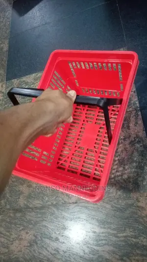 Red Colour Plastic Shopping Baskets With Black Handles
