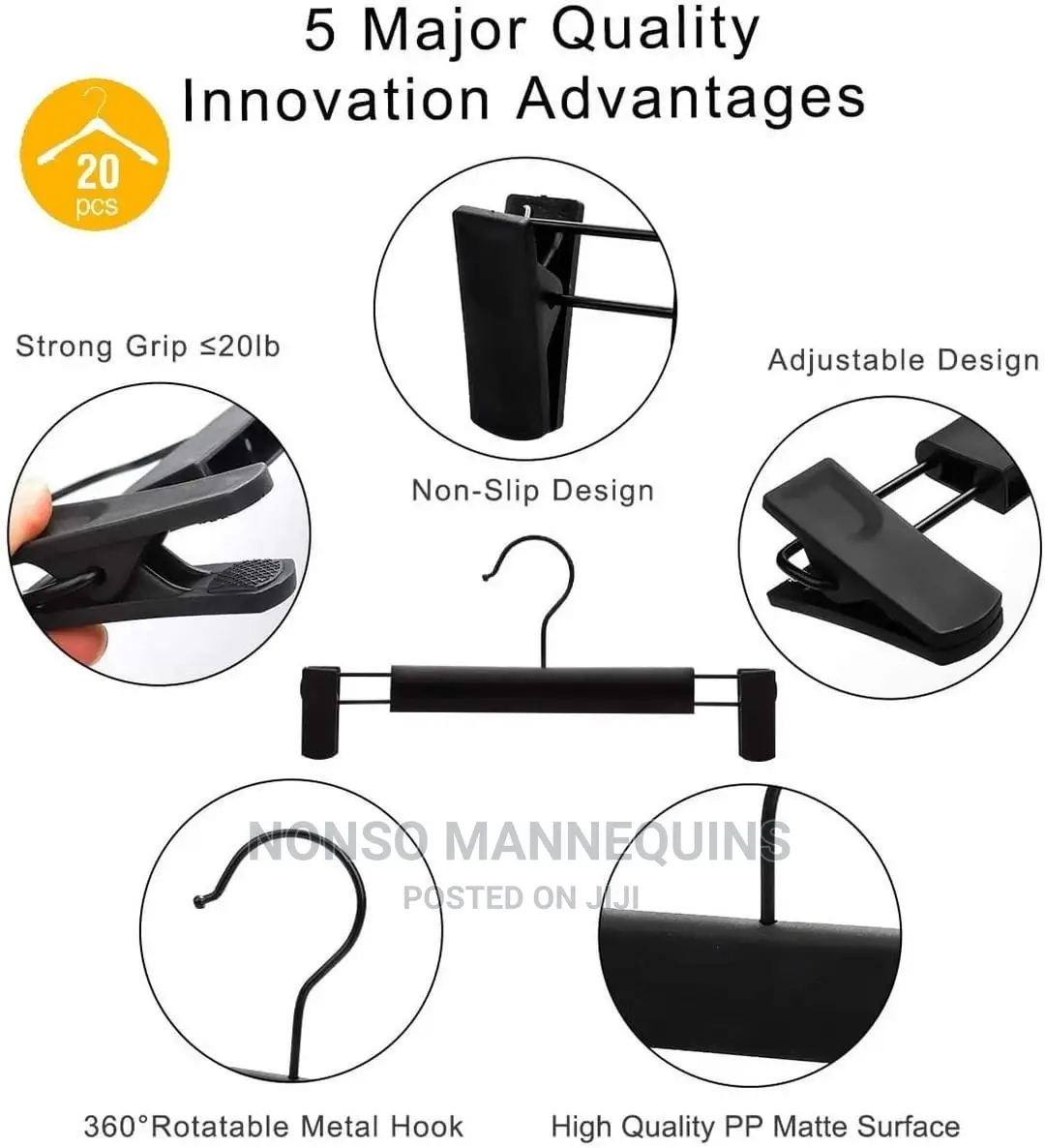 Solid Black Clip Hangers Set