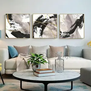 3 Pieces Gold Art Abstract Painting on Canvas Set of 3 Walls