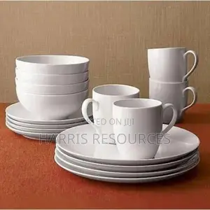 16 Piece Plain White Glass Plates Dinner Set