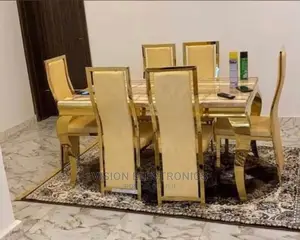 Six Seater Golden Marble Dining Set
