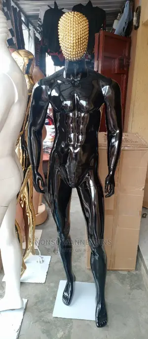 Black Fibre Male And Gold Stone Face Mannequins