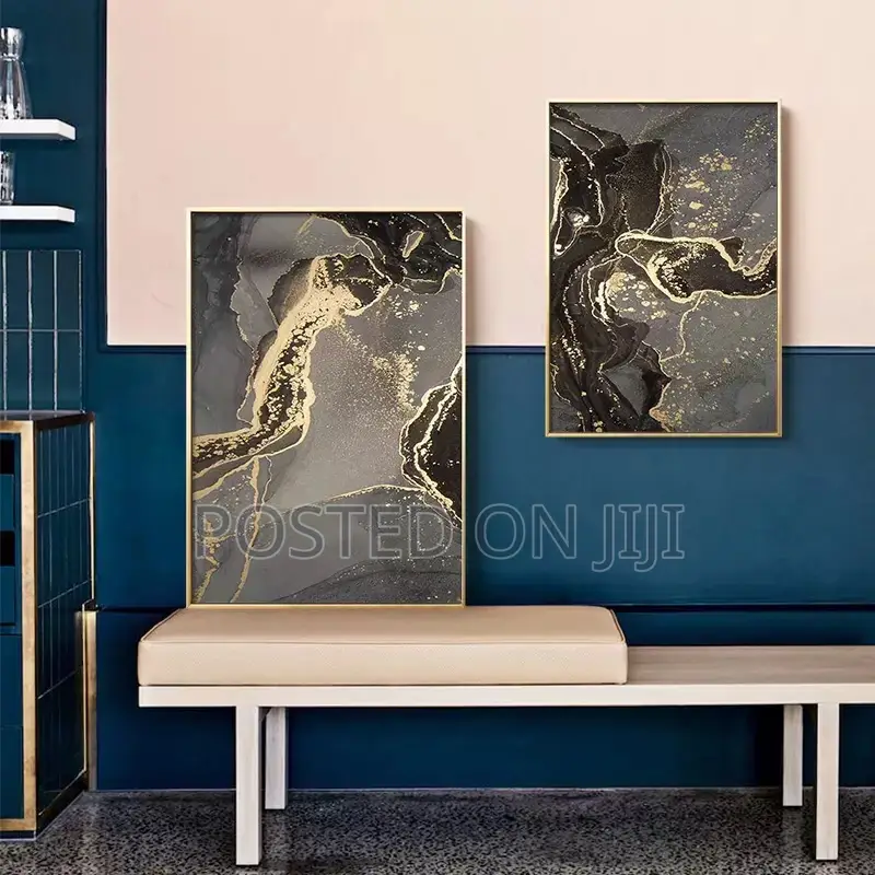 Golden Black Abstract Line Canvas Posters