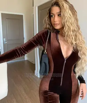 Photo - Winter Sexy Zip Up Velvet Bodycon Jumpsuit