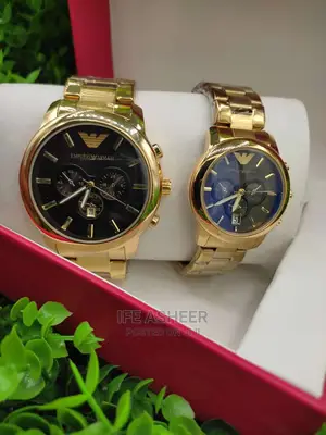 Emporio Armani Couple's Black Face Wristwatch - Gold