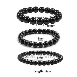 Photo - Black White Natural Stone Rock Lava Beads Strand Bracelet