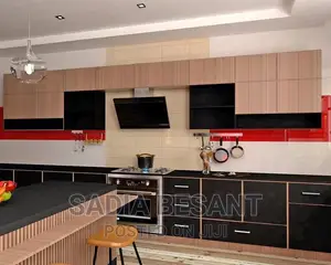 Oak and Black Kitchen Cabinet