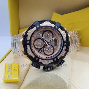 Invicta Chronograph Ice Head Gold Chain Watch