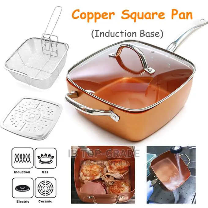 Ceramic Copper Deep Square Non Stick Cooking Pan 4 Piece Set