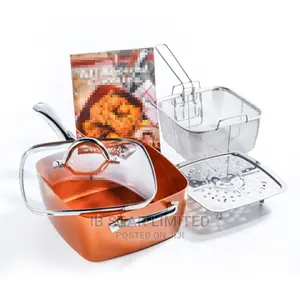 4pcs Copper Square Glass Lid Induction Base Non-Stick Pan
