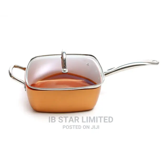 4pcs Copper Square Glass Lid Induction Base Non-Stick Pan