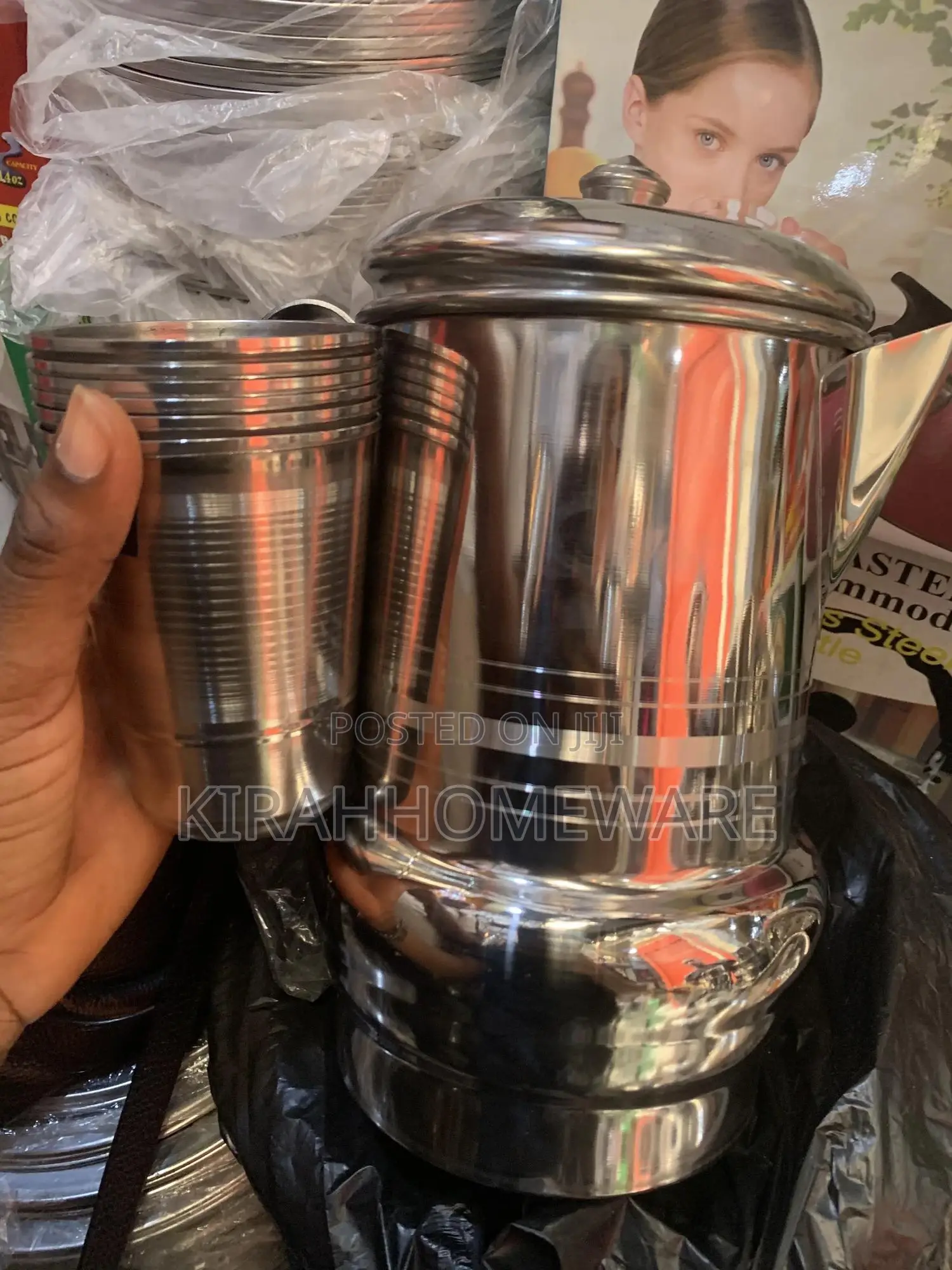 Stainless Tea Jug With 6pcs Cups