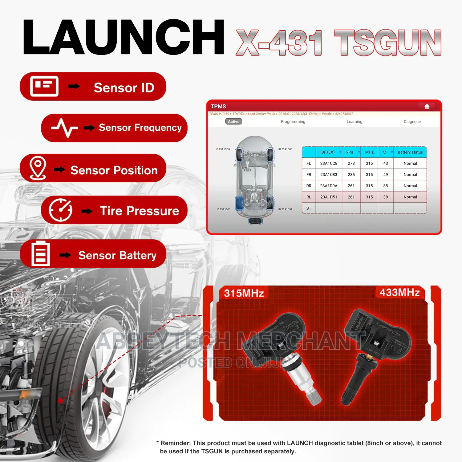 LAUNCH X431 TSGUN TPMS Learning Programming Car Scanner