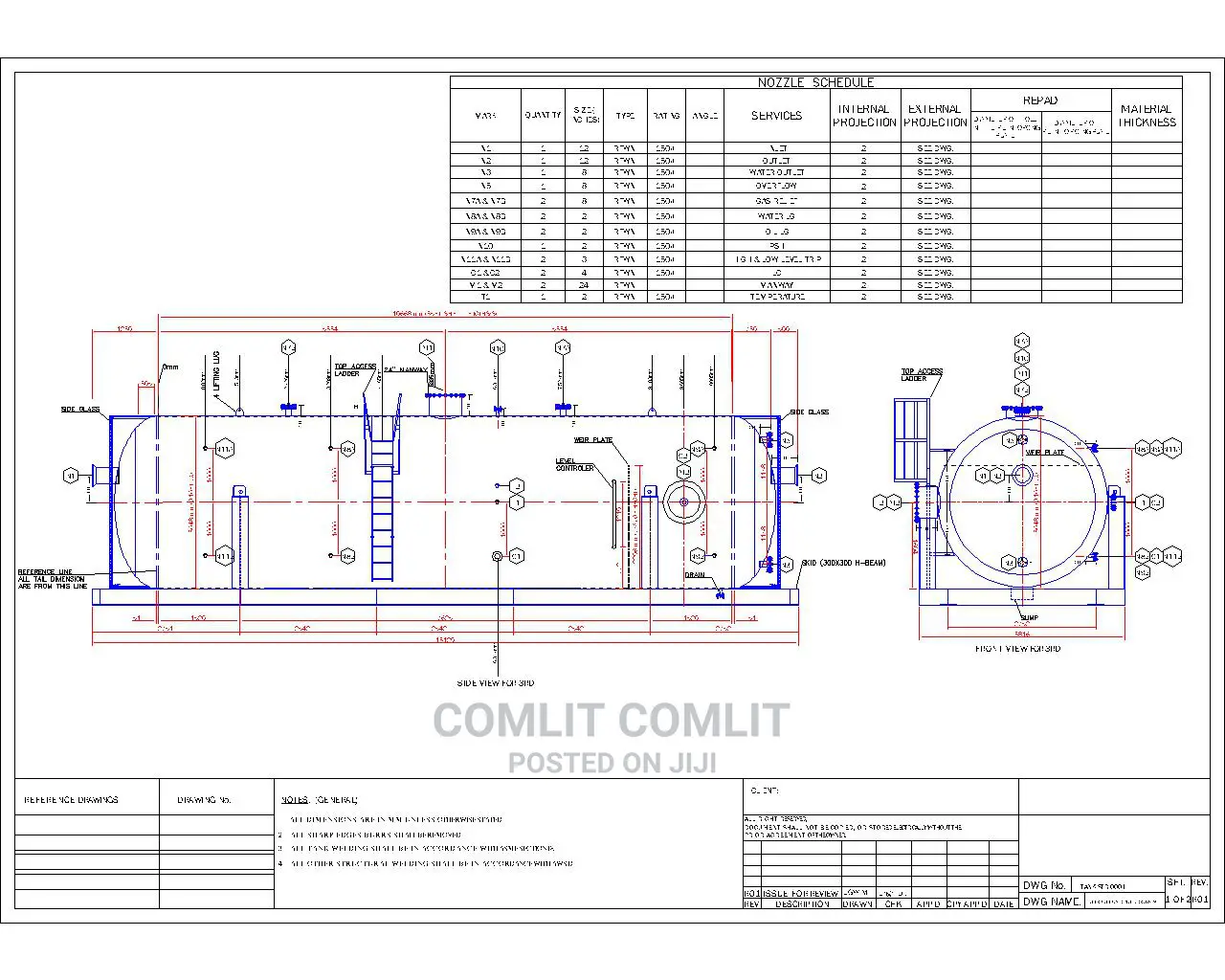 Design/Drawing, Fabrication And Installation Of Storage Tank