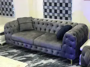 Set of Tufted Sofa With Throw Pillows