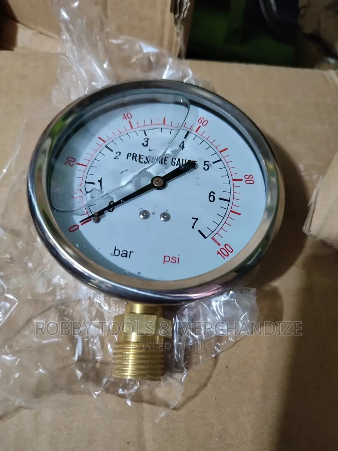 Pressure Gauge 7bar, 100psi 4"