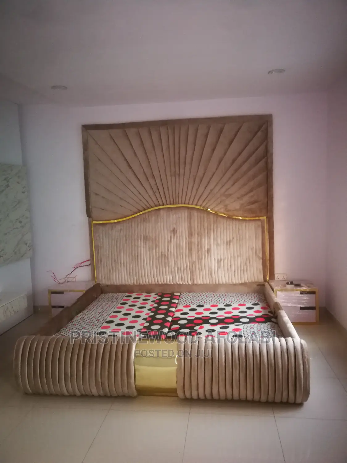 Quality High Back Rest 6 X 7 Fabric Padded Bed Frame With Drawers.