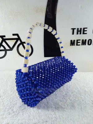 Bag Ayan Womens/Girls Beaded Handbag Blue and White