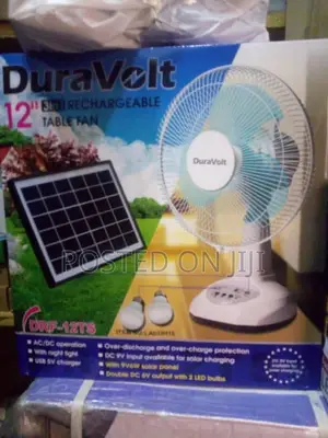 Duravolt 12" 3in1 A/C /Solar Rechargable Table Fan