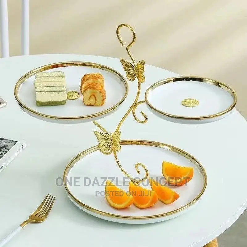 3-tier Gold Ceramic Dishware Stand