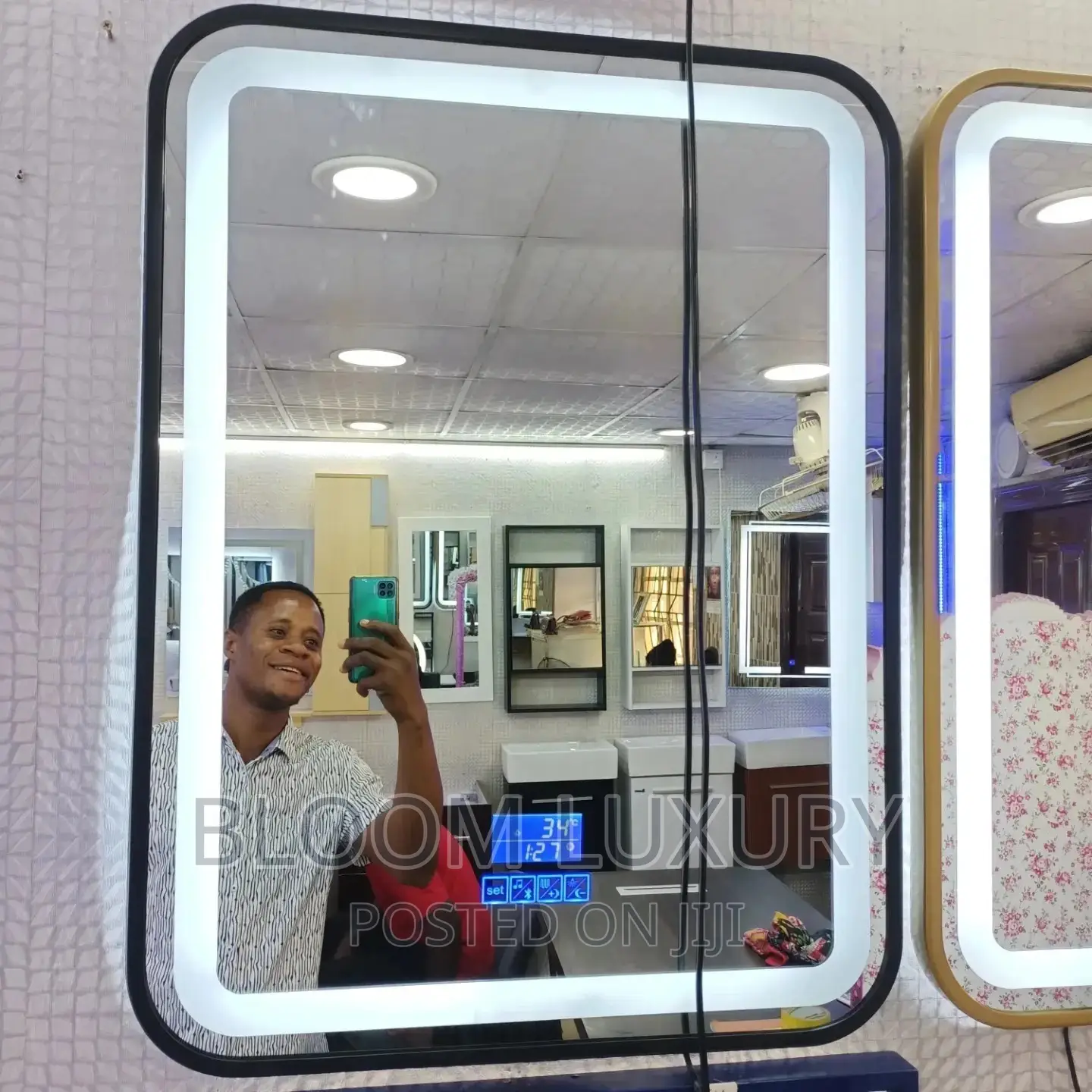 Black Framed Bluetooth LED Mirror