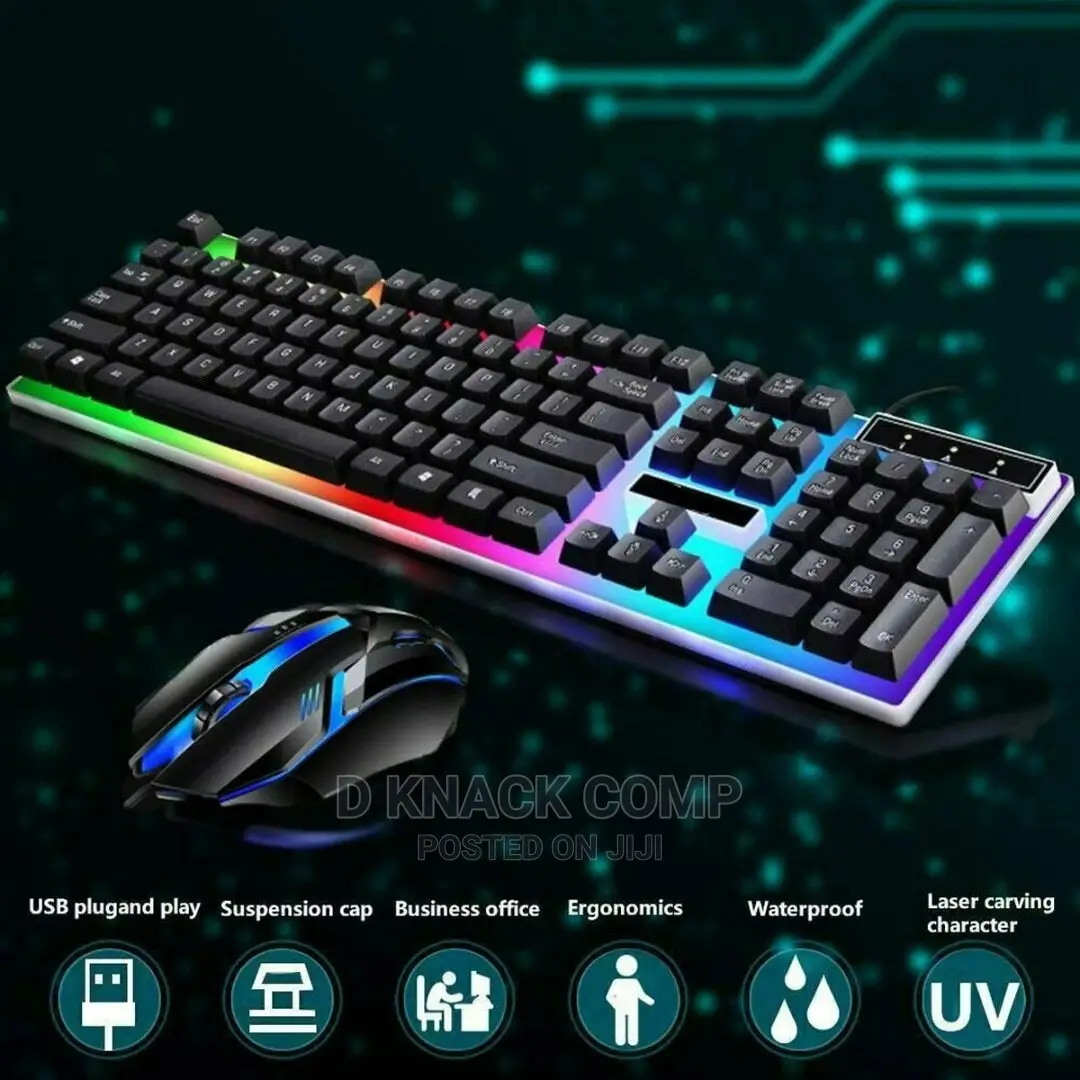 Wired Mechanical Keyboard Gaming Mouse Set, USB, With LED