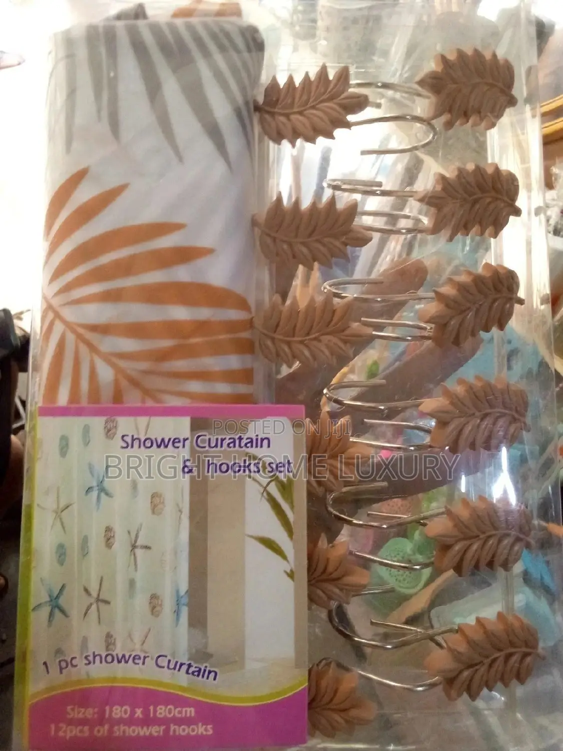 Fabric Shower Curtain and Hooks Set