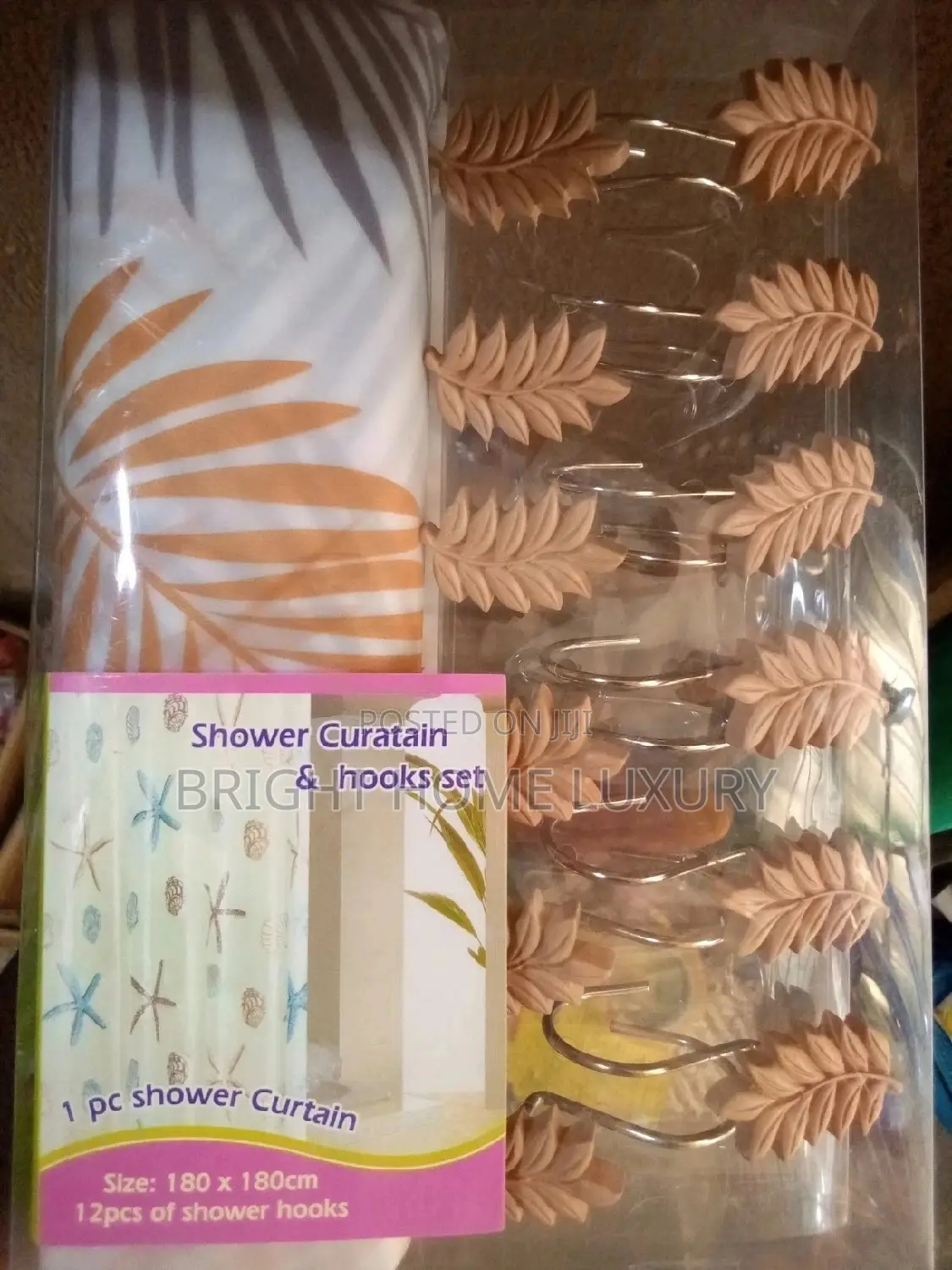 Fabric Shower Curtain and Hooks Set