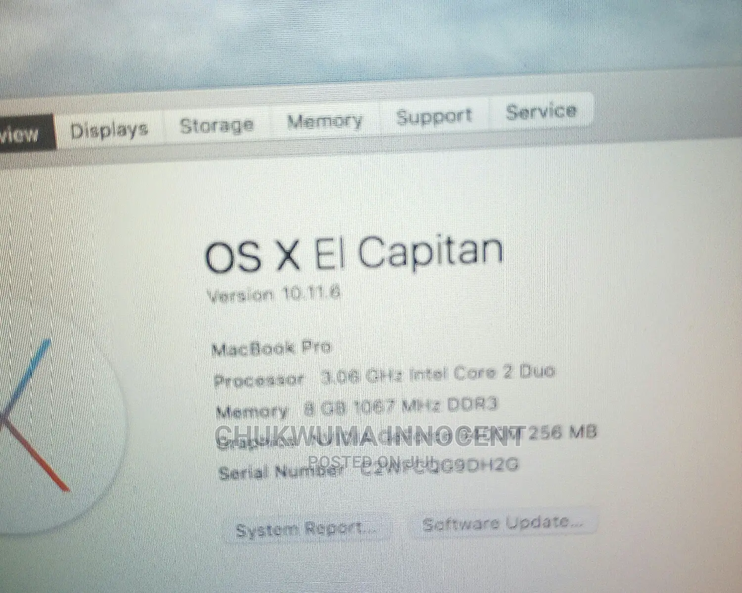 Laptop Apple MacBook Pro 4GB Intel Core 2 Duo HDD 250GB